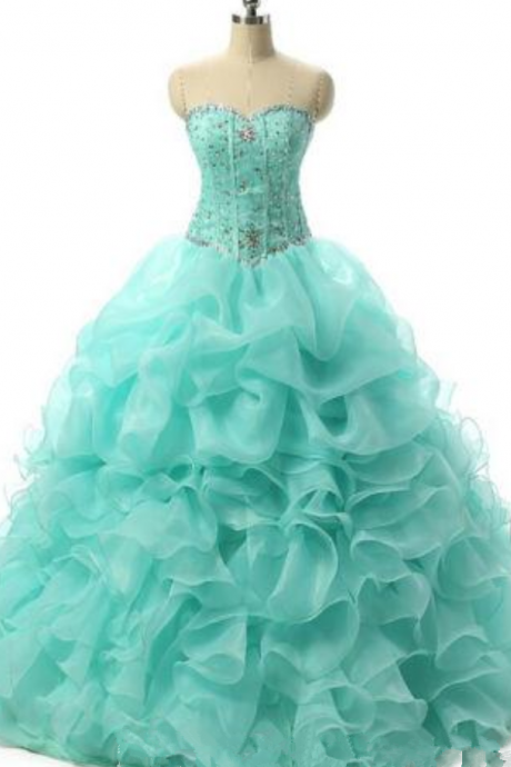 Cheap Mint Blue Quinceanera Dresses 2021 Ball Gown With Beaded Crystals Prom Sweet