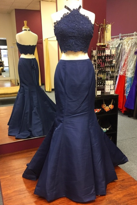two piece prom dress,mermaid prom dress,halter prom dress,mermaid evening gowns