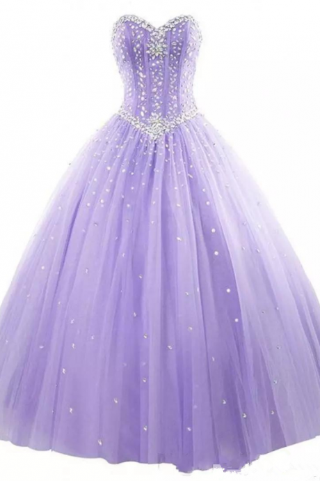 Sweet 16 Quinceanera Dresses Custom Made Tulle Beaded Crystals Sweetheart Ball Gowns Floor-length Prom Dresses