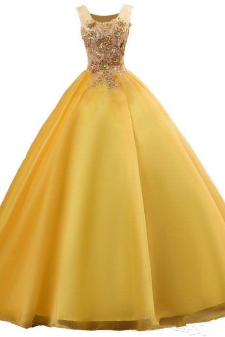 Fashion Yellow Appliques Ball Gown Quinceanera Dresses Lace Up Plus Size Sweet 16 Dresses Debutante 15 Year Formal Party 