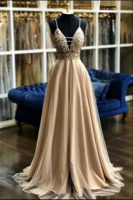 Tulle beads prom dress formal dress