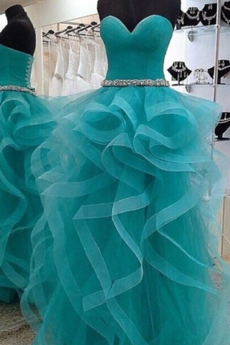 Strapless Sweetheart Ruffled A-line Long Prom Dress, Evening Dress, Custom Made