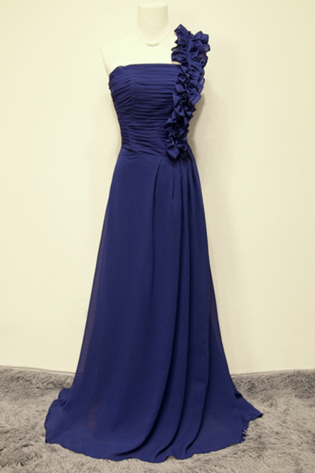 One Shoulder Chiffon Long Floor Length Evening Dress Prom Dress Custom Made Beading Halter Bridal Party Dress