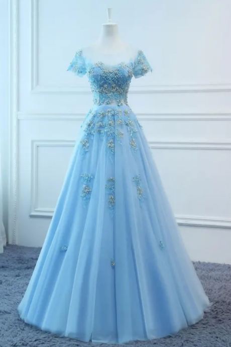 Prom Dresses Long Blue Evening Dresses Foral Tulle Dress Women Formal Party Gown Fashionable Bride Gown Corset Back Quality Custom Made