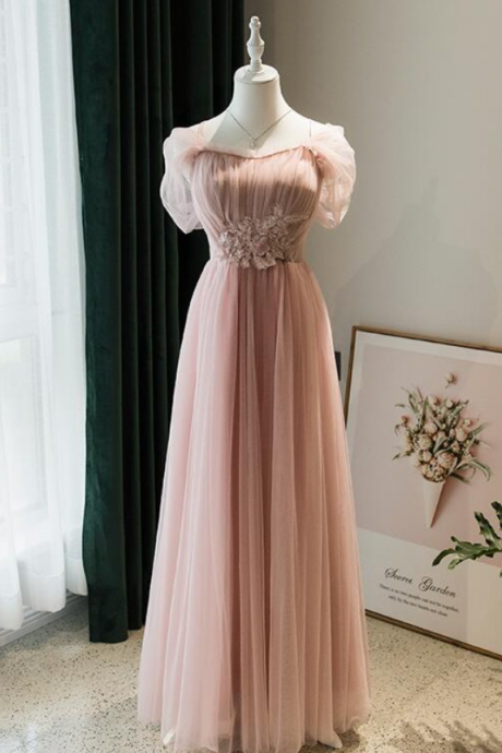 Pink Vintage Style Long Tulle Party Dress, Prom Gowns 2019, Long Formal Dress