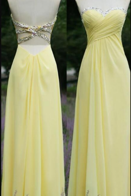 Charming Yellow Chiffon Prom Dresses Sexy Backless Ruffle Prom Dress Beaded Wedding Guest Gowns , A lINE Bridesmaids Dresses ,Off Shoulder Party Gowns
