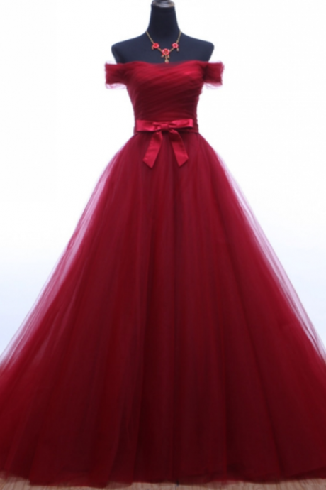 Plus Size Sweet Burgundy Tulle Long Prom Dress A Line Sweep Train Prom Party Gowns ,sexy Women Party Dresses