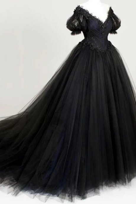 Prom Dresses Black Lace Bridal Gown, Black Tulle Dress, Formal Lace Dress, Plus Size Bridal Gown