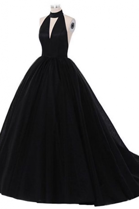 Prom Dresses Backless Black Tulle Long Evening Dress, Sexy Backless Prom Dress, Black Prom Gown, Gothic Black Wedding Dress