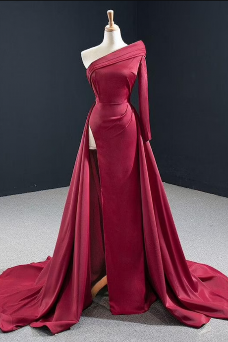 Prom Dresses Elegant High Split Celebrity Evening Dresses 2022- Satin One Shoulder Prom Party Dress