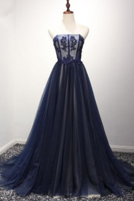 Navy Blue Tulle Party Gowns, Blue Prom Dress, Formal Dresses