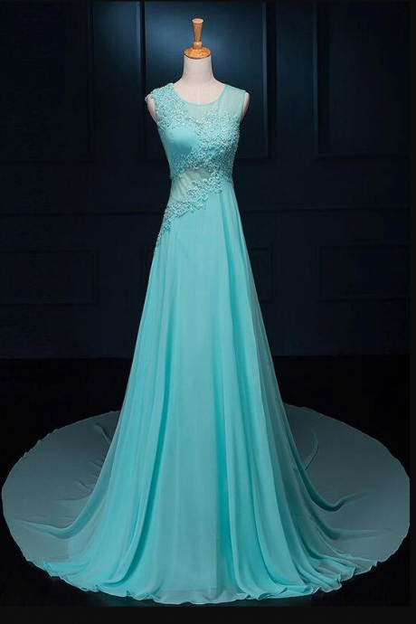 Beautiful Chiffon A-line Formal Dresses For Party, Elegant Prom Dresses With Sweep Train, Formal Gowns