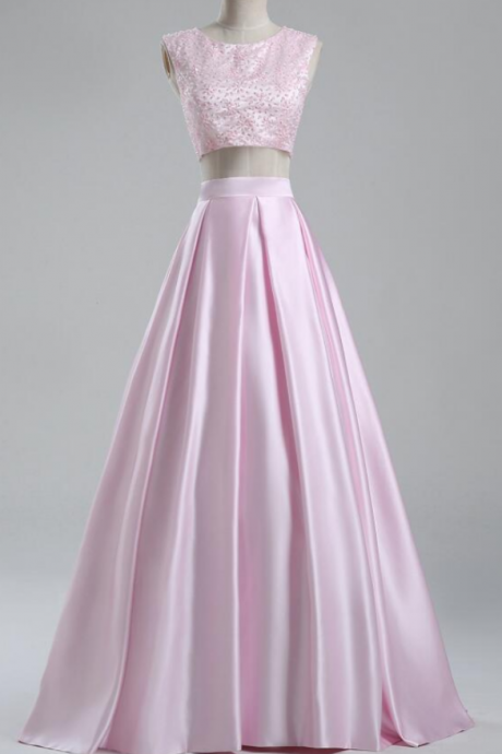 The Two-piece Neck , Sleeveless Rose Outdoor Dress ,sequin Satin Crystal Party Dress, Appliqués ,formal Party Gown ,evening Gowns
