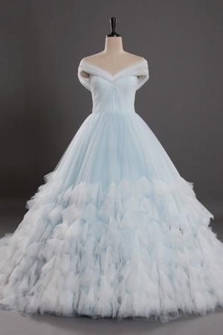 Light Blue Ball Gown Wedding Dress Long A Line Evening Dress