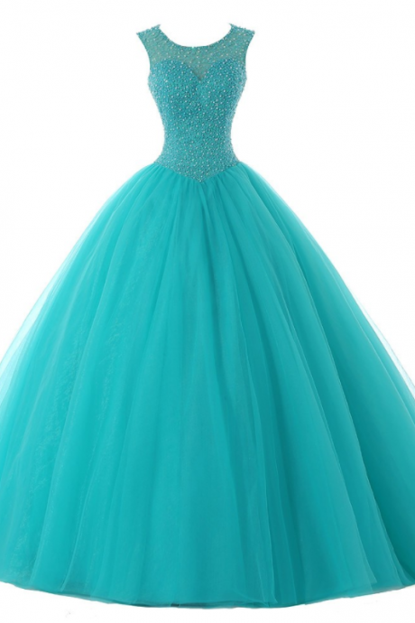 Charming Beaded Ball Gown Prom Dress, Tulle Beaded Quinceanera Dress, Sweet 16 Dresses