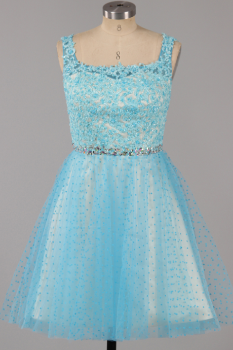 Light Blue Sleeveless Short Prom Dress, Elegant Mini Homecoming Dress