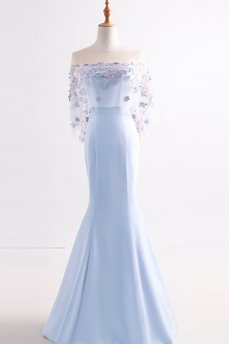 Long Evening Dress With Sleeves, Sexy Appliques Mermaid Prom Dresses, Party Formal Dresses