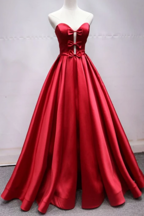 Prom Dresses Sweetheart Neck Satin Lace Up Long Prom Dress With Bowknot