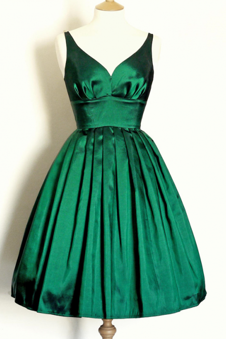Dark Green Taffeta Vintage Short Dresses For Party