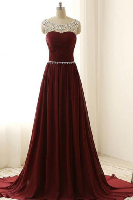 Elegant Prom Dress,charming Prom Dresses,sleeveless Evening Dress,burgundy Chiffon Formal Dress