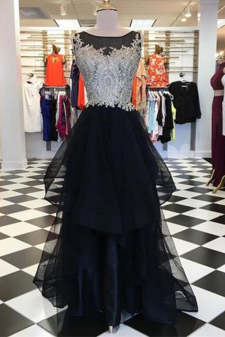 Long Prom Dresses with Appliques and Beading,Formal Dress,Dance Dresses