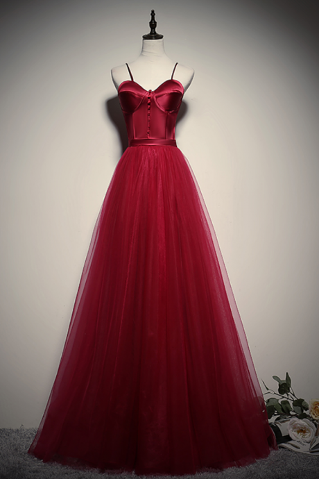 Beautiful Red Tulle Sweetheart Long Prom Dress, Party Dress