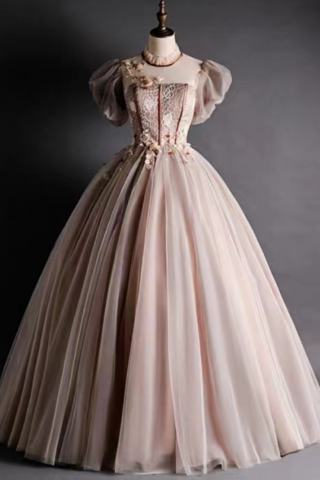 High-neck Evening Dress, Pink Party Dress, Princess Ball Gown Dress,custom Made