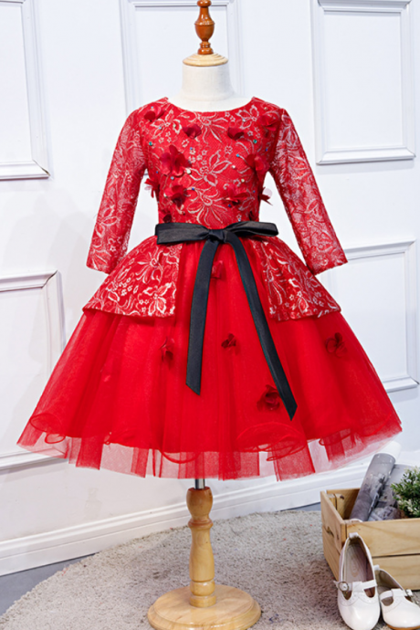 Children's Dresses, Princess Dresses, New Style, Lace Show Dresses, Red Dresses