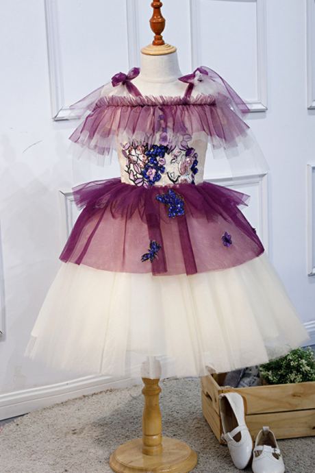 Children&amp;#039;s Dress, Girl Decal Mesh Bouffant Princess Dress, Flower Dress, Princess Performance Dress