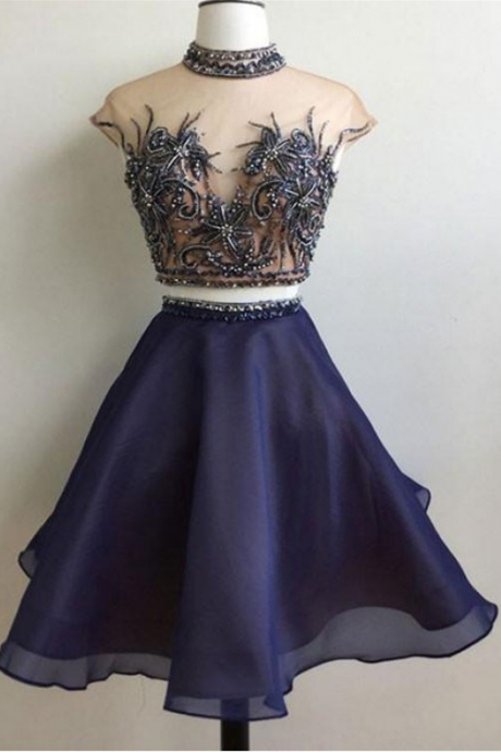 Wonderful Tulle High-neck 2 Pieces A-line Homecoming Dresses