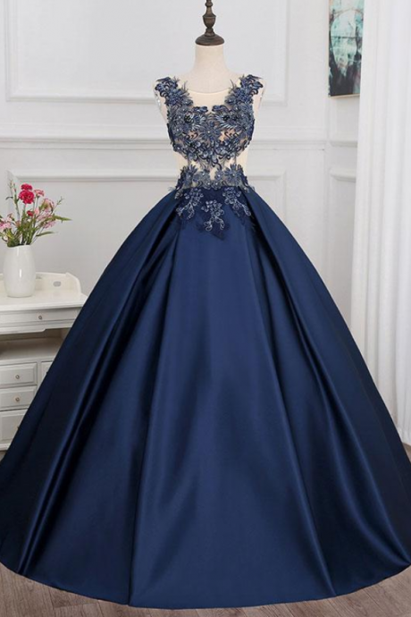 A-line Princess Scoop Neck Sleeveless Floor Length Prom Dresses