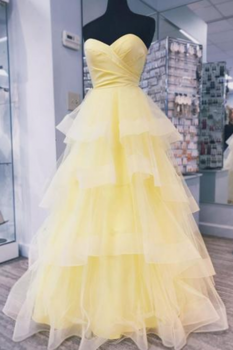 Prom Dresses Tulle Strapless Long Layered Sweet 16 Prom Dress, Evening Dress