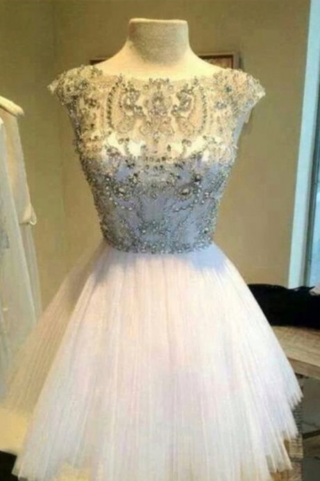 Short Prom Dress,Tulle Prom Dress,Crystal Prom Dress,Charming Prom Dress