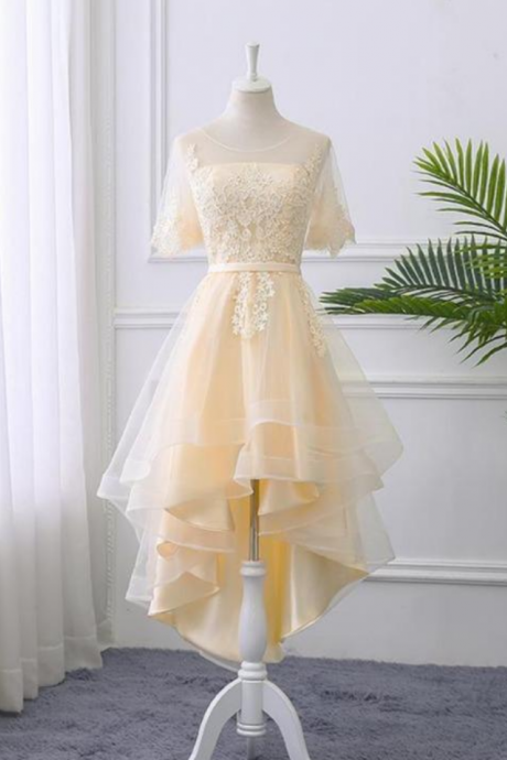 Homecoming Dresses High Low Party Dress with Lace Applique, Short Homecoming Dress