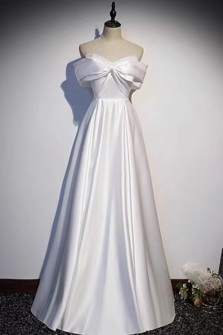 Elegant Evening Dress, White Off Shoulder Prom Dress, Temperament Satin Long Gown,custom Made
