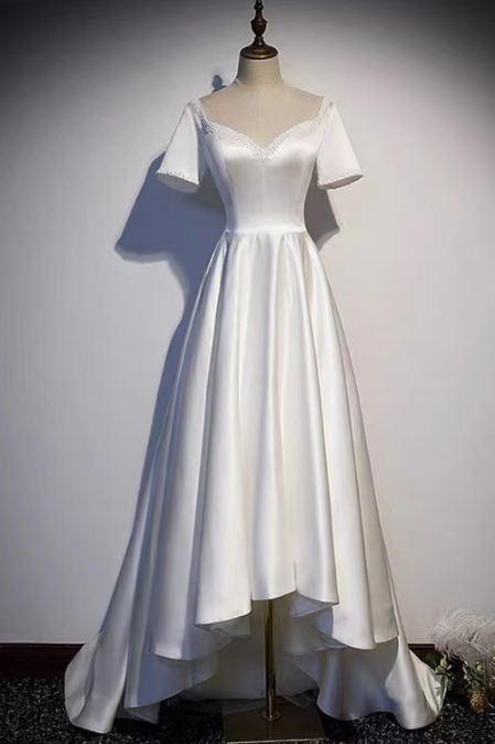 White Evening Dress, Socialite Satin Dress, Light Luxury High Low Dress,custom Made