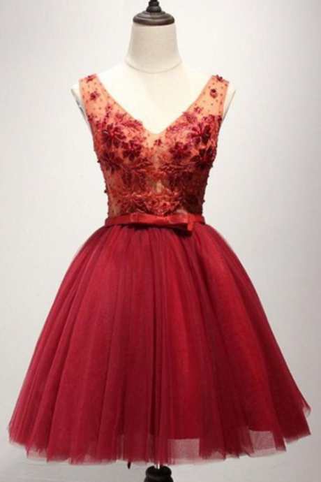 Tulle Prom Dress,Elegant Red Prom Dresses, Short Homecoming Dress