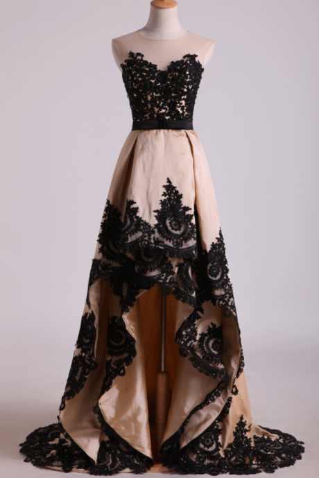 Prom Dresses Asymmetrical Bateau Prom Dresses Taffeta With Applique And