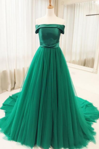 Green Tulle Long Prom Dress,long Evening Dresses