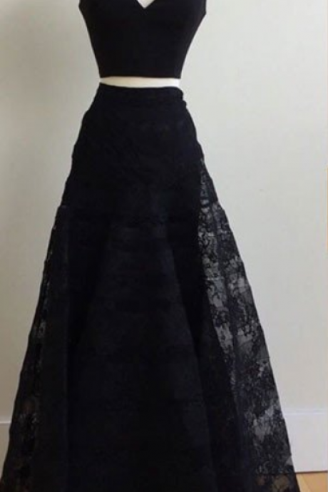 Two Piece Black Long Lace Promo Dress Evening Dress
