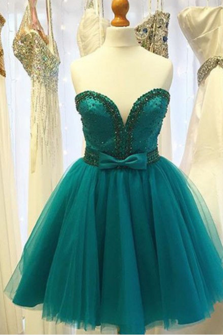 Mini Short Hunter Green Homecoming Dress Beads Rhinestones Tulle Prom Dress Party Dress