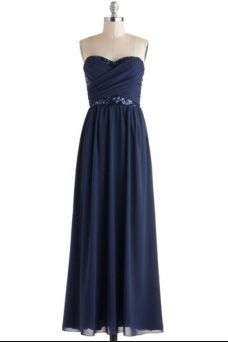 fashion strapless full length Navy blue prom Dresses evening dress Bridesmaid dresses custom made 