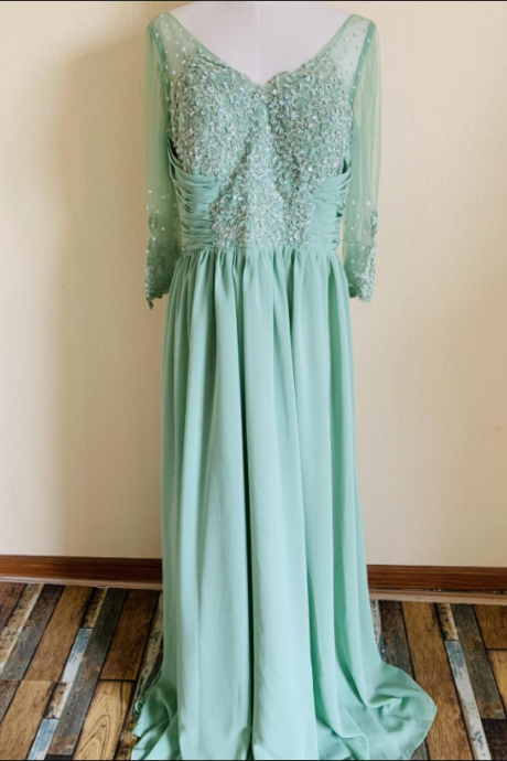 V-neck Prom Dress,green Party Dresss,chiffon Formal Dress,queenie Prom Unique,custom Made