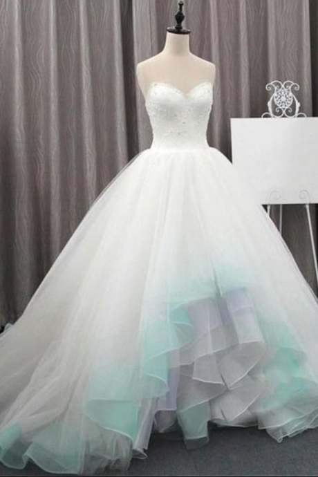 High Low Tulle & Organza Sweetheart 3d Flowers Ball Gown Wedding Dress