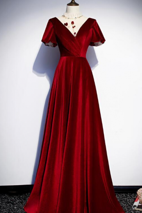 Dark Red Velvet New Style Long Prom Dress, Charming Formal Gown