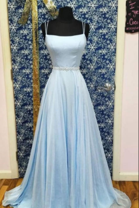 Simple Satin Blue Long Prom Dress, Blue Evening Dress Formal Party Dress