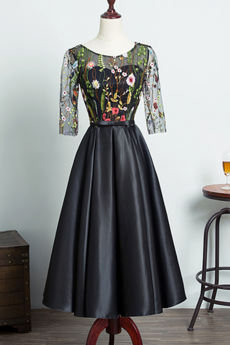 Homecoming Dresses,lace Dress Mid-length Black Long-sleeved Fashion Slim Slim Evening Dress Women