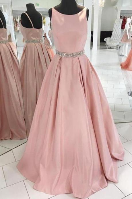 Simple Blush Pink Prom Dress,round Neckline Graduation Party Dress