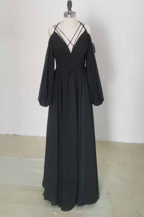 Prom Dresses,simple A Line Black Chiffon Long Prom Dress, Black Evening Dress