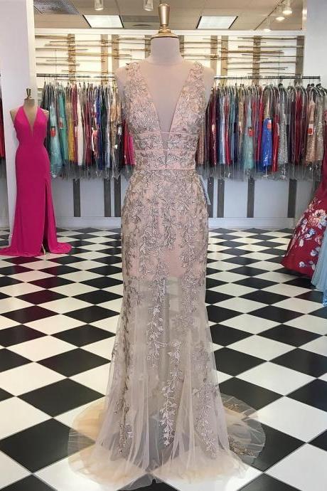 Tulle Lace Long Prom Dress, Lace Evening Dress